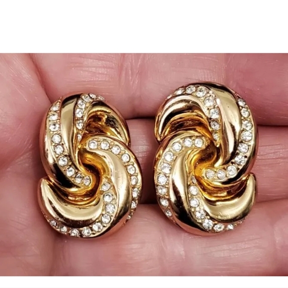 Vintage Christian Dior, Signed Chr.Dior Rhinestone Clip Earrings - Picture 2 of 6